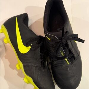 Nike Black Youth Soccer Cleats with Bright Yellow Swoosh